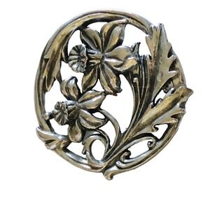 VTG Pewter Floral Brooch Pin Seagull Pewter Canada Openwork 1987